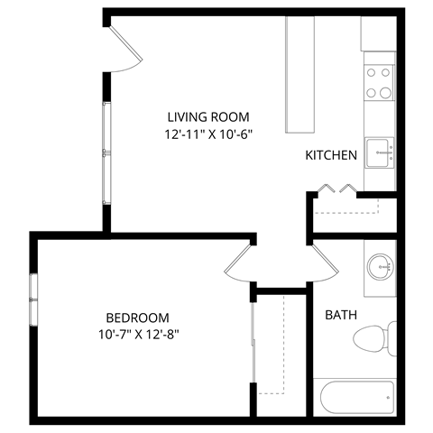 Floor plan for 1 bed, 1 bath, 560 sqft
